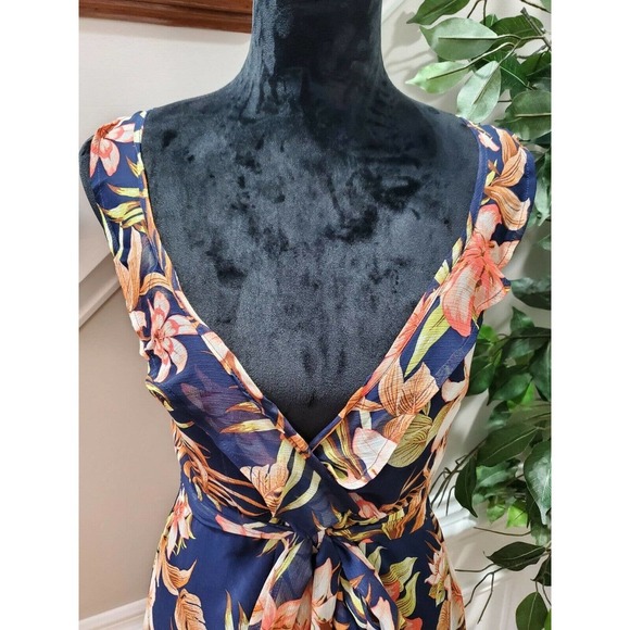 Fashion Nova Women's Blue Floral Polyester V-Neck Sleeveless Ruffle Mini Dress S - Picture 5 of 12